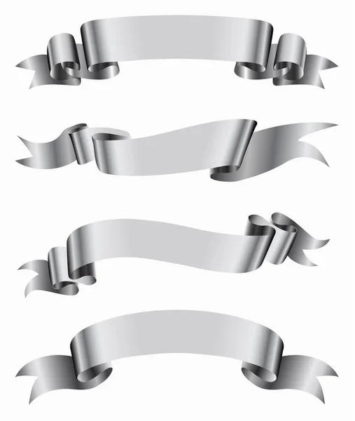 Gümüş kurdele beyaz arka plan üzerinde izole kümesi. Boş şerit afiş.