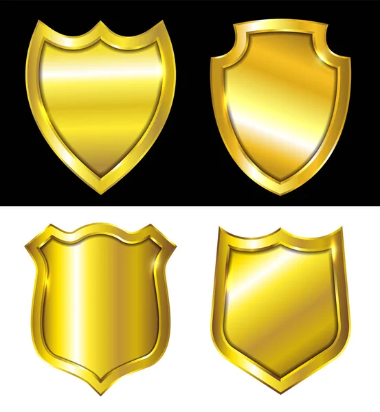 Set Golden Shields Black White Background — Stock Vector