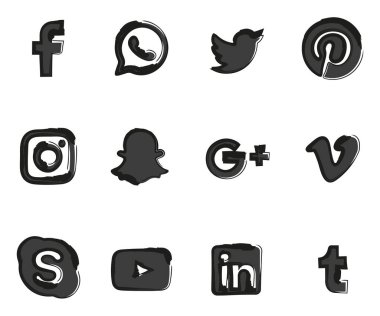 Beyaz arka plan üzerinde izole sosyal medya logotype kümesi