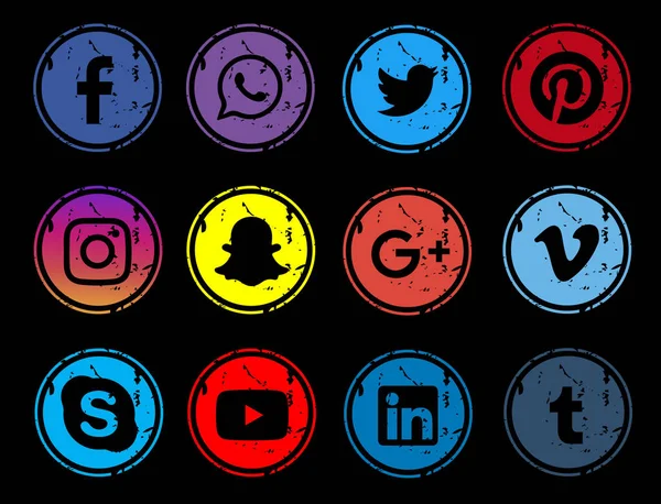 Набор Ярких Логотипов Социальных Сетей Черном Фоне — стоковый вектор
