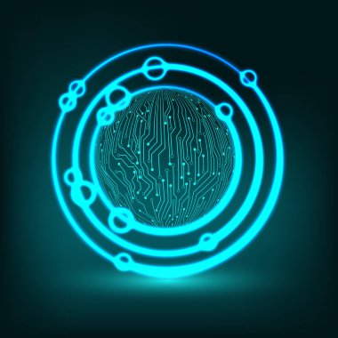 Fütüristik mavi neon teknolojisi earth simgesini