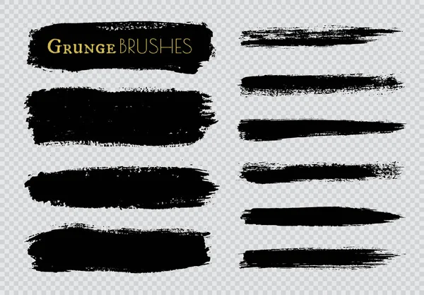 Satz Grunge Pinsel Mit Text Auf Grauem Hintergrund — Stockvektor