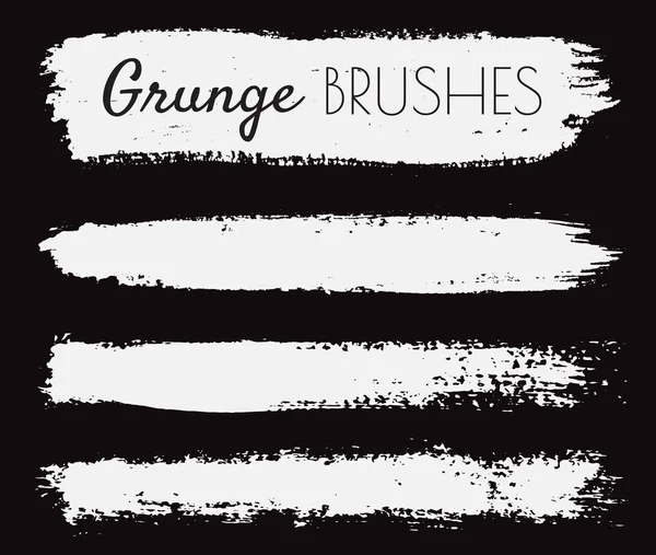 Set White Grunge Brushes Text Black Background — Stock Vector