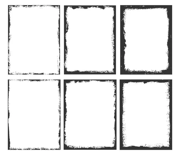 Set Van Zes Grungy Rechthoeken Geïsoleerd Wit — Stockvector