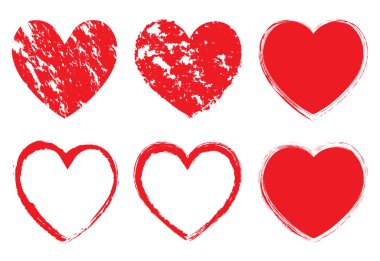 vektör set grungy kırmızı kalpler geometrik şekiller