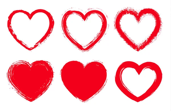 vektör set grungy kırmızı kalpler geometrik şekiller