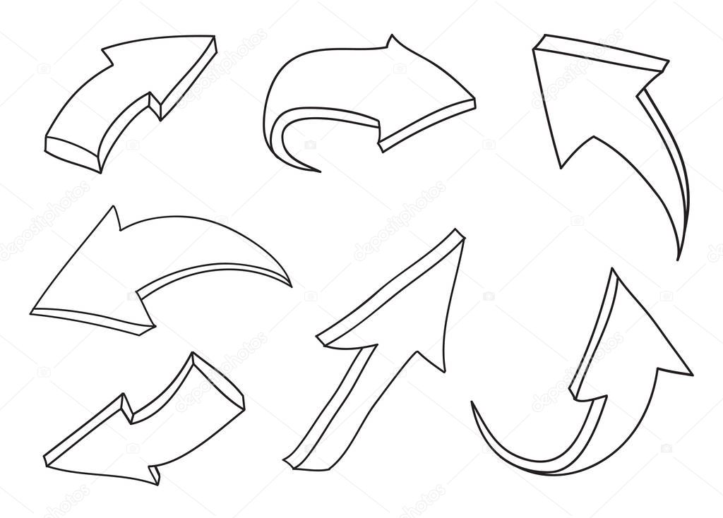 vector set of Hand drawn arrows on white background