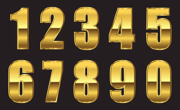 Set Golden Numbers Isolated Black — Stock Vector