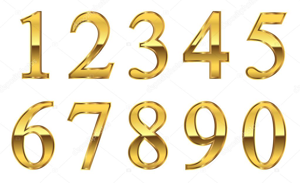 set of Golden numbers isolated on white