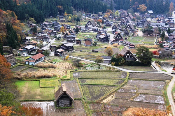 Sonbaharda Shirakawago Köyü Nün Hava Manzarası — Stok fotoğraf