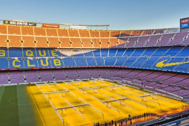 Barcelona - Aralık 2018: Camp Nou içinde - ev Fc Barcelona İspanya ve Avrupa'nın en büyük stadyum ve dünyanın üçüncü büyük futbol stadyumu stadyumudur. 1957 yılında inşa edilmiş.