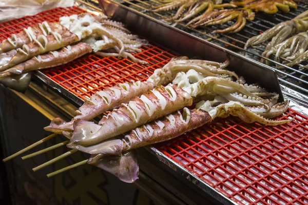 Fresh Whole Squid Stick Ready Barbeque — Stock Photo, Image