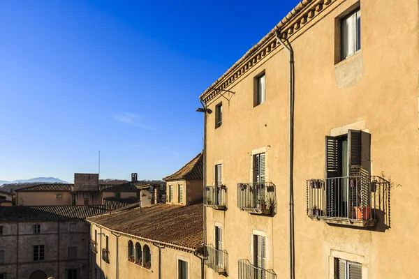 Balcones Ventana Metal Con Macetas Plaza Catedral Girona — Foto de Stock