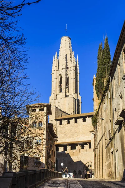Girona Španělsko Prosinec 2018 Zvonice Collegiate Church Felix Pujada Sant — Stock fotografie