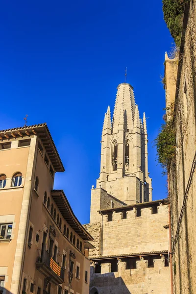 Torre Sino Igreja Colegiada São Félix Rua Pujada Sant Feliu — Fotografia de Stock