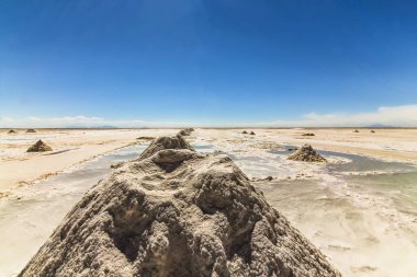 Salar de Uyuni, Bolivya 'da tuz yığınları bir çizgi