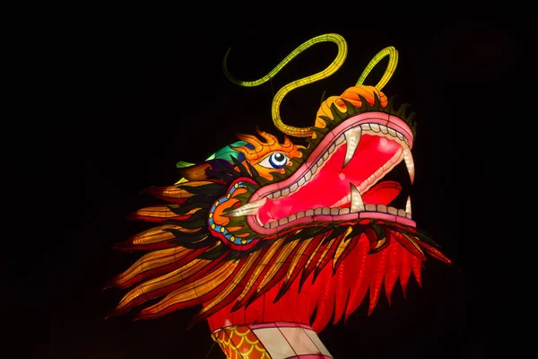 Detail Hlavy Drak Lucerna Světlo Festivalu Festivalu Světlo Čína Čína — Stock fotografie