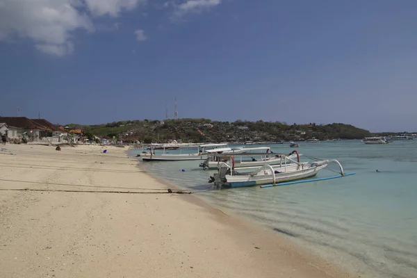 Bateaux Sur Plage Paradis Plongée Tropicale Plongée Avec Tuba Lembongang — Photo