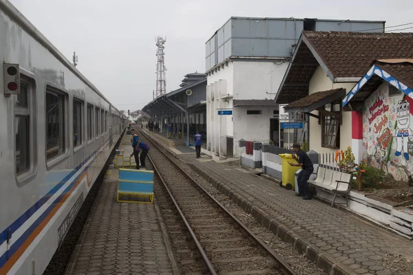 Yogjakarta Java Indonesie Augustus 2018 Train Indonesian Station — Stock Photo, Image