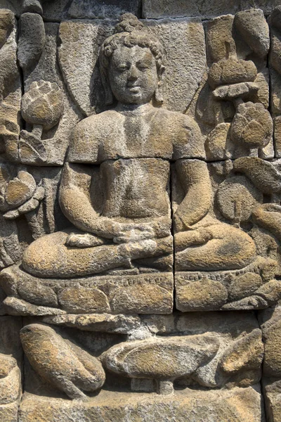 Detail Jedné Buddhistické Vytesaný Reliéf Chrámu Borobudur — Stock fotografie