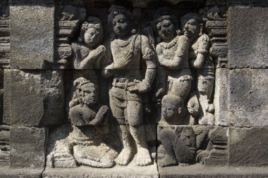 detaylı oyma kabartma borobudur, Java, Endonezya. 