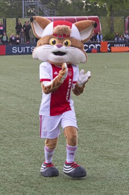 Amsterdam, Hollanda - 26 Nisan 2019: Ajax mascotte şanslı. Bu amstedam gelen Ajax futbol kulübünün maskotu, büyük ödüller kazandı  