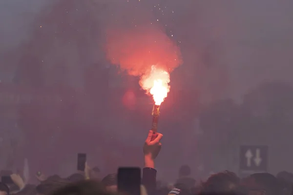 Fire Torch Football Supporter — Stock Photo, Image