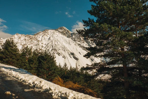 ステファヌツミヌダ ジョージア州 新しい美しい山アスファルトを風景します 旅行道の概念 — ストック写真