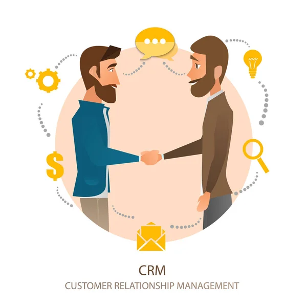 Crm Customer Relationship Management Platte Pictogrammen Van Het Boekhoudsysteem Klanten — Stockvector