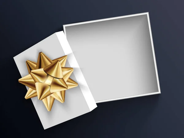 Open white gift box with gold bow. Illustration Isolated on a transparent background. Vector EPS10