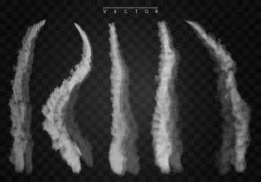 Jet sondaki duman izole vektör ayarlayın. Sisli iz jet veya uçak, roket illüstrasyon sonra dumanlı etkisi. Uçak yoğunlaşma yollar. Vektör çizim Eps10