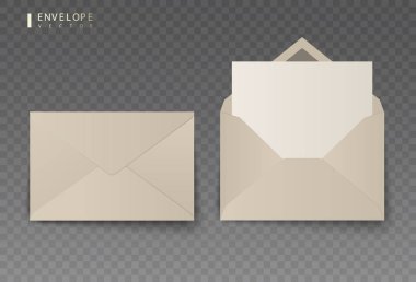 Vektör açılabilir ve beyaz zarfları kapalı. Saydam arka plan mockup şablonu, reklam, davetiyeler veya para izole. Vektör çizim Eps10
