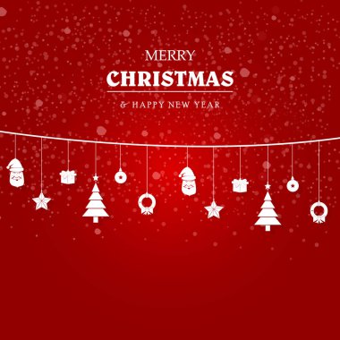 Vintage kartı Noel elemanları ile. Noel süsler kırmızı ip asılı. Vektör çizim