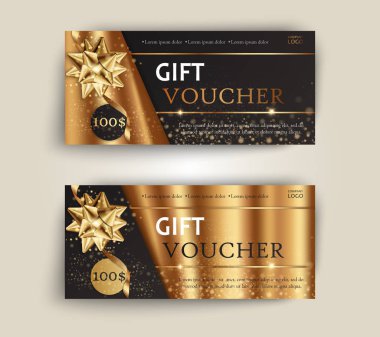 Kurdeleli ve hediye kutulu lüks hediye çeki. Şenlikli bir hediye çeki, kupon ve sertifika için zarif bir şablon. İndirim Coupon Şablonu Vektör İllüstrasyonu EPS10