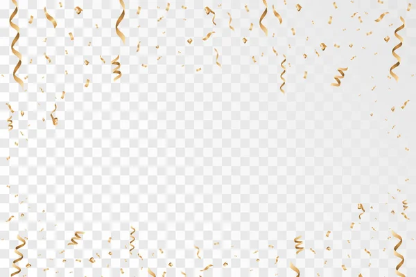 Gouden Confetti Lint Vallen Transparante Achtergrond Viering Vector Illustratie Eps10 — Stockvector