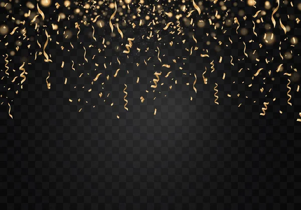 Złotym Konfetti Wstążki Spadające Przezroczystym Tle Celebracja Wektor Ilustracja Eps10 — Wektor stockowy