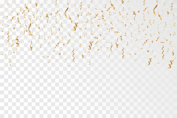 Золоті Конфетті Стрічки Падають Прозорий Фон Святкування Векторна Ілюстрація Eps10 — стоковий вектор