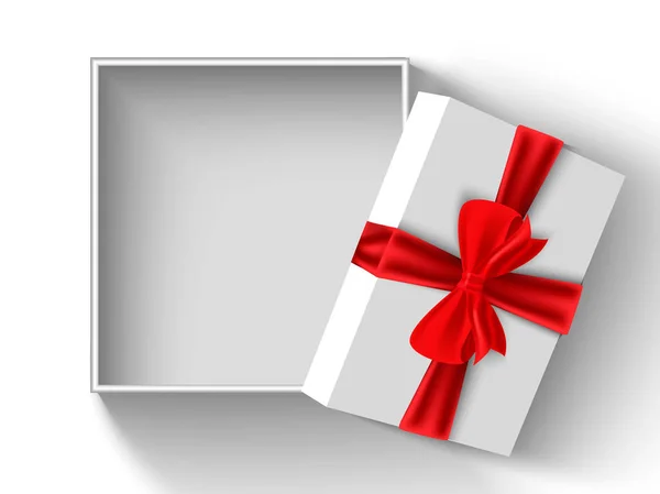 Open Geschenkdoos Met Rode Strik Geïsoleerd Wit Illustratie Geïsoleerd Een — Stockvector