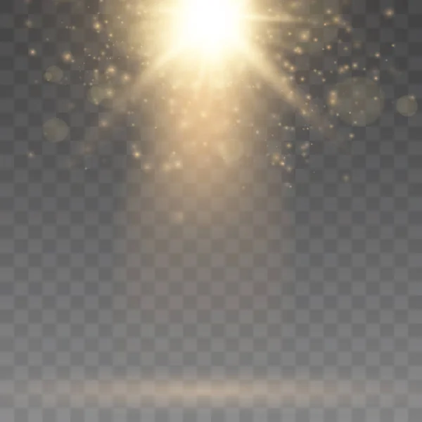 Lumina Soarelui Efect Special Lumină Flash Lentilă Lumina Reflectoarelor Aur — Vector de stoc