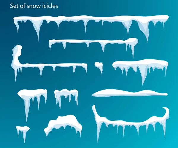 Set Eiszapfen Schneekappe Isoliert Verschneite Elemente Auf Winterlichem Hintergrund Vektorvorlage — Stockvektor