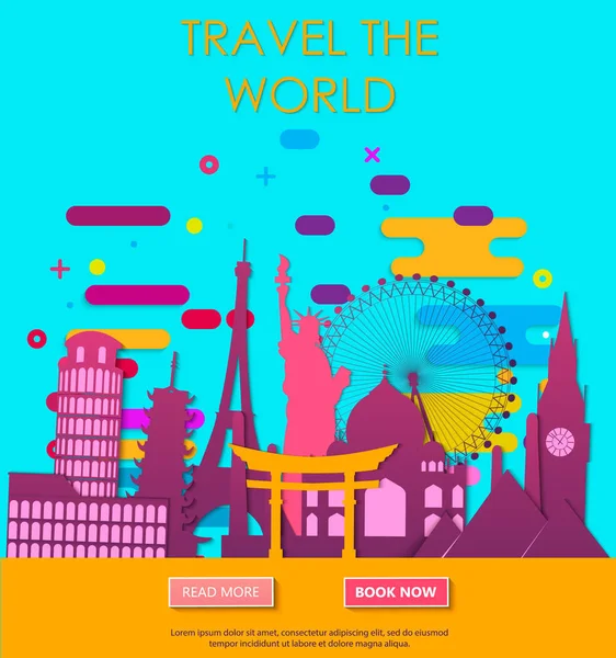 Viajar Mundo Vacaciones Viaje Mundo Turismo Banner Viaje Ilustración Itinerante — Archivo Imágenes Vectoriales