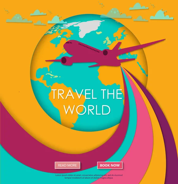 Viajar Mundo Vacaciones Viaje Mundo Turismo Banner Viaje Ilustración Itinerante — Archivo Imágenes Vectoriales