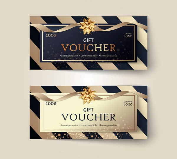 Vector Set Luxury Gift Vouchers Ribbons Gift Box Elegant Template — Stock Vector