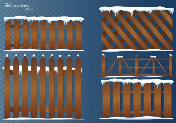 Cerca Madeira Cerca Madeira Dos Desenhos Animados Com Neve Férias — Vetor de Stock