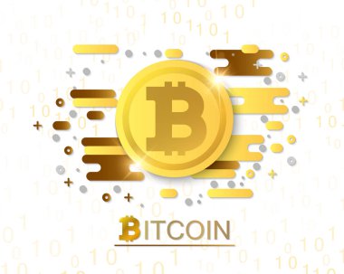 Dijital bitcoin cryptocurrency. Sanal para. Cryptocurrency kavramı. Altın sikke bitcoin işareti ile. Vektör arka plan. Eps10