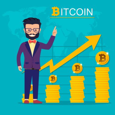 Bitcoin büyüme kavramı. Bitcoin gelir illüstrasyon. Vektör çizim Eps10