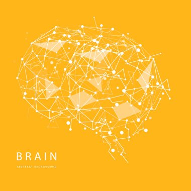 Tek renkli poligonal tel kafes beyin üzerinde arka izole. Vektör soyut grafik tasarım. Eps10