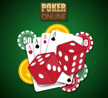 Casino online poker geleneksel kartları nakit para almanın güvenli kumar için ayarlayın. Online casinoda düz stil Illustration. Online poker app. vektör Eps10