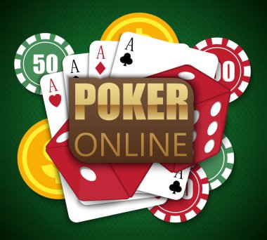Casino online poker geleneksel kartları nakit para almanın güvenli kumar için ayarlayın. Online casinoda düz stil Illustration. Online poker app. vektör Eps10
