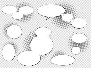 Elle çizilmiş komik konuşma balonları kümesi. Vektör çizim